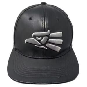 Ace Cap Inc Snapback Hat Black Silver OS Faux Leather Embroidered Eagle